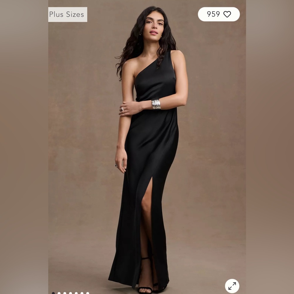 BHLDN Dylan One-Shoulder Satin Side-Slit Gown